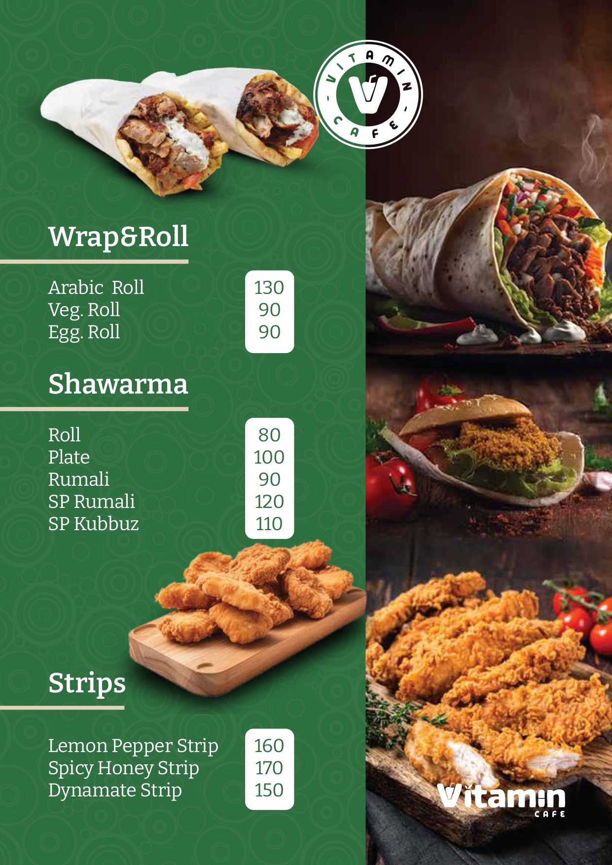 Shawarma wraps strips menu – Vitamin Cafe